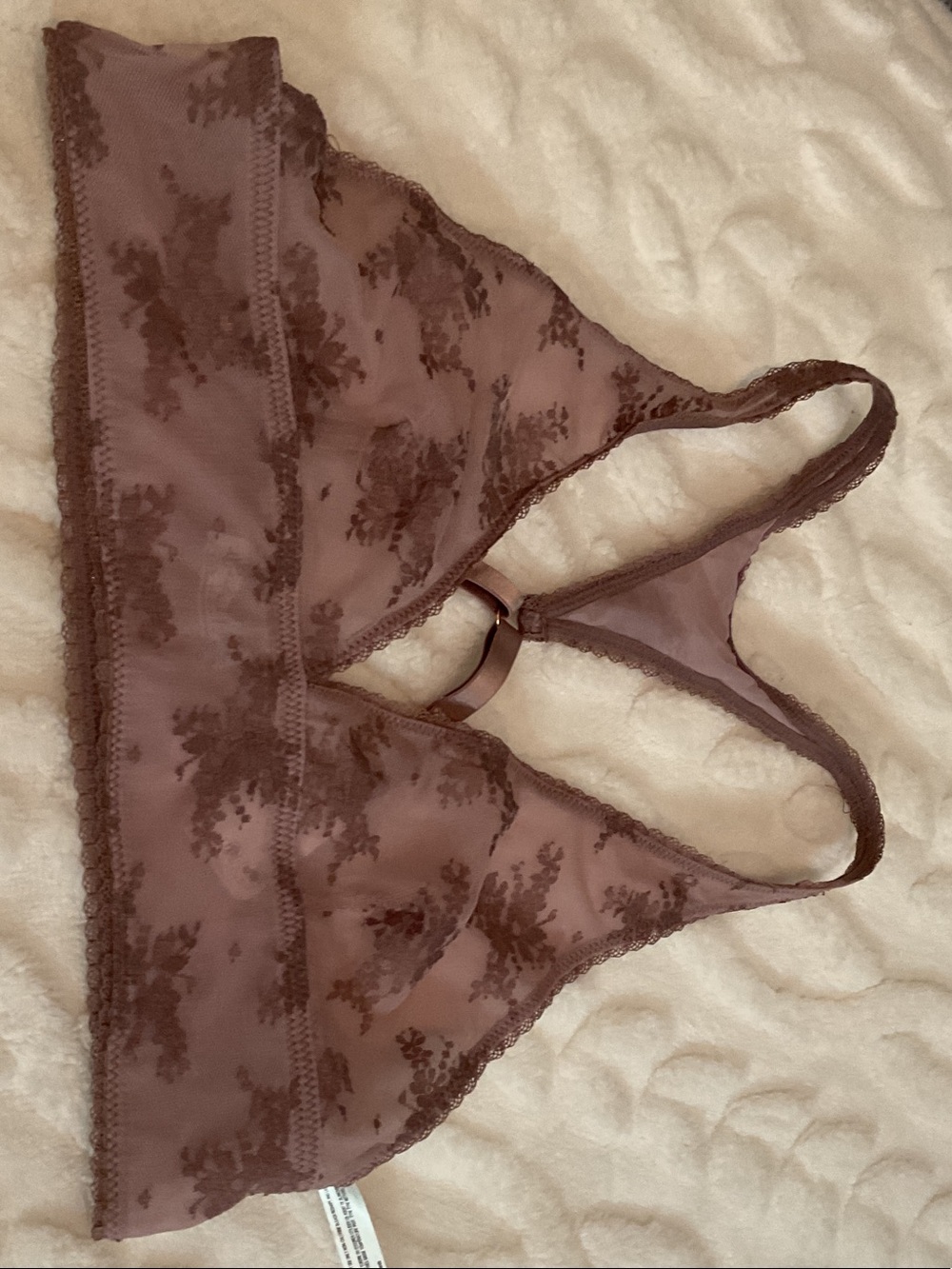 Free People Sheer Floral Lace Bralette in Dusty Mauve